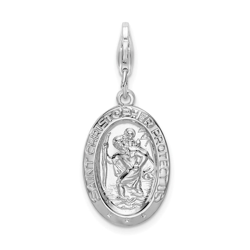 Sterlingsilber Amore La Vita Rhodiniert Poliert Saint Christopher Medaille Charm mit Fantasie Karabinerverschluss