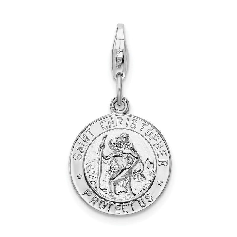Sterlingsilber Amore La Vita Rhodiniert Poliert Saint Christopher Medaille Charm mit Fantasie Karabinerverschluss