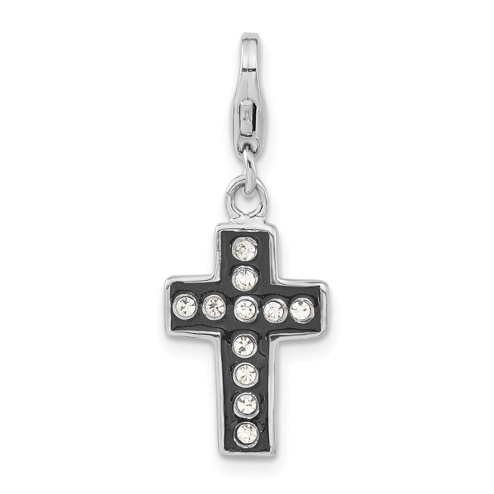 Sterlingsilber Swarovski Kristall & Emaille Kreuz mit Karabinerverschluss Charm