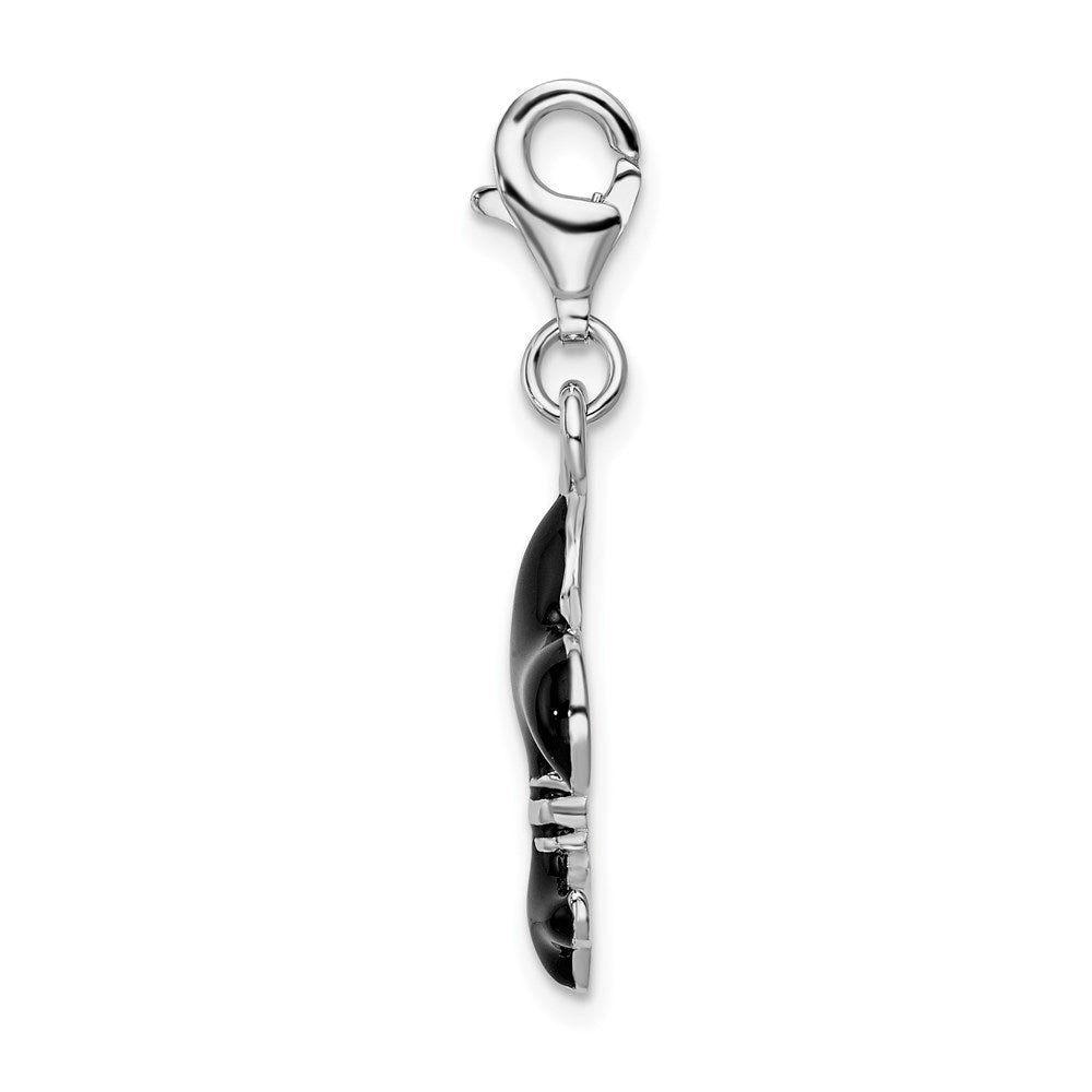 Sterlingsilber Ss Rhodiniert Schwarz Emailliert Fleur De Lis mit Karabinerverschluss Charm