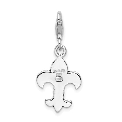 Sterlingsilber Ss Rhodiniert Schwarz Emailliert Fleur De Lis mit Karabinerverschluss Charm