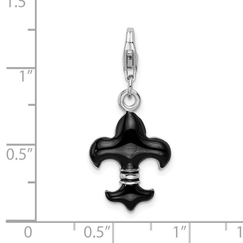 Sterlingsilber Ss Rhodiniert Schwarz Emailliert Fleur De Lis mit Karabinerverschluss Charm
