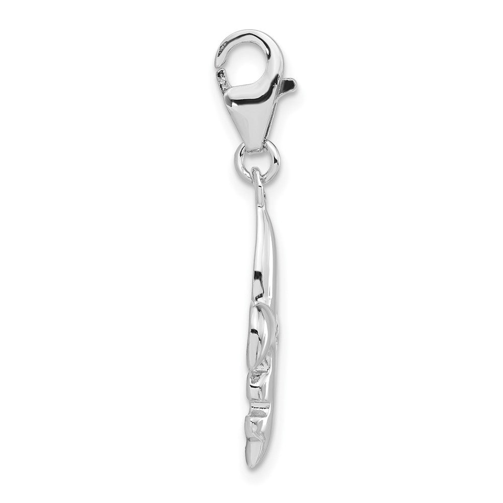 Sterlingsilber Poliert Zirkonia Fleur De Lis mit Karabinerverschluss Charm