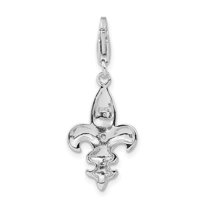 Sterlingsilber Poliert Zirkonia Fleur De Lis mit Karabinerverschluss Charm