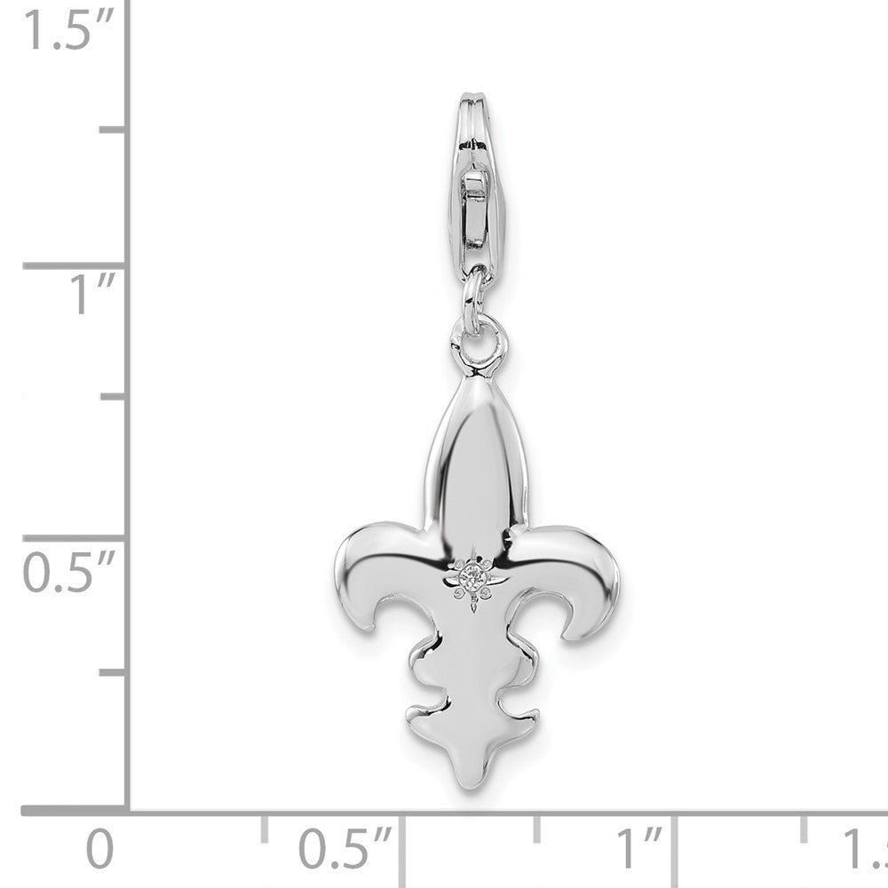 Sterlingsilber Poliert Zirkonia Fleur De Lis mit Karabinerverschluss Charm