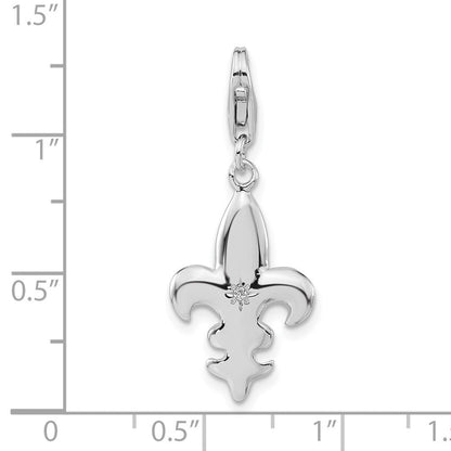 Sterlingsilber Poliert Zirkonia Fleur De Lis mit Karabinerverschluss Charm