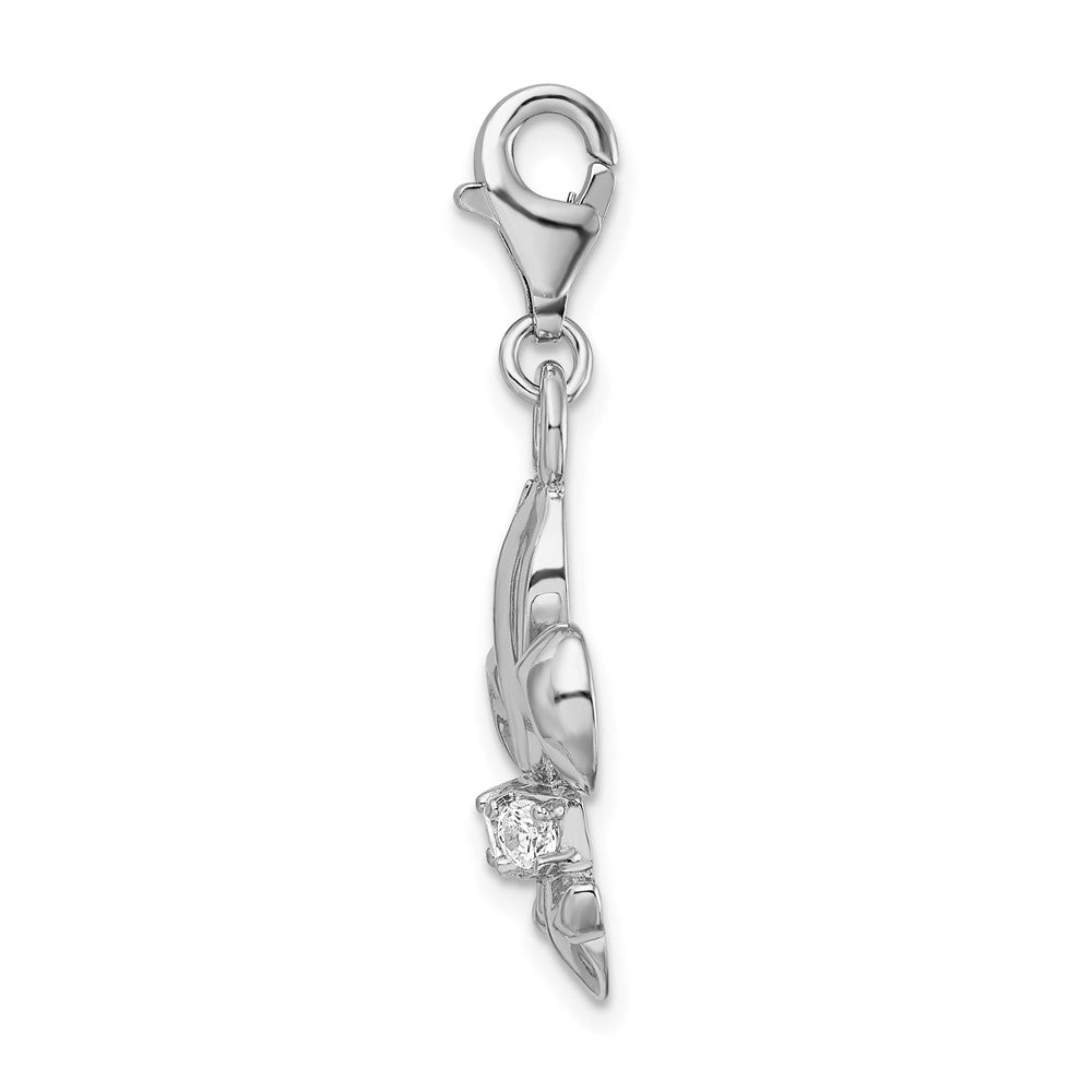 Sterlingsilber Amore La Vita Rhodiniert Poliert Zirkonia Fleur De Lis Charm mit Fantasie Karabinerverschluss