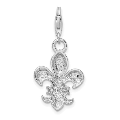 Sterlingsilber Amore La Vita Rhodiniert Poliert Zirkonia Fleur De Lis Charm mit Fantasie Karabinerverschluss