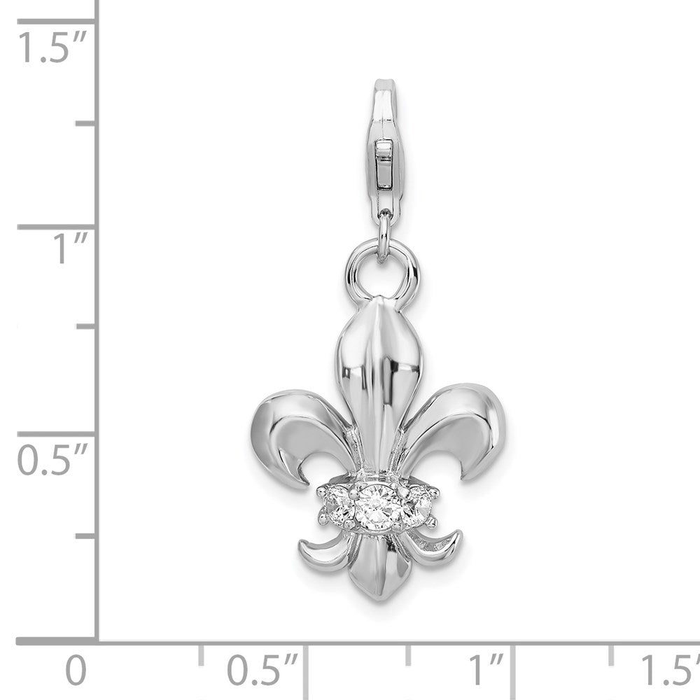 Sterlingsilber Amore La Vita Rhodiniert Poliert Zirkonia Fleur De Lis Charm mit Fantasie Karabinerverschluss