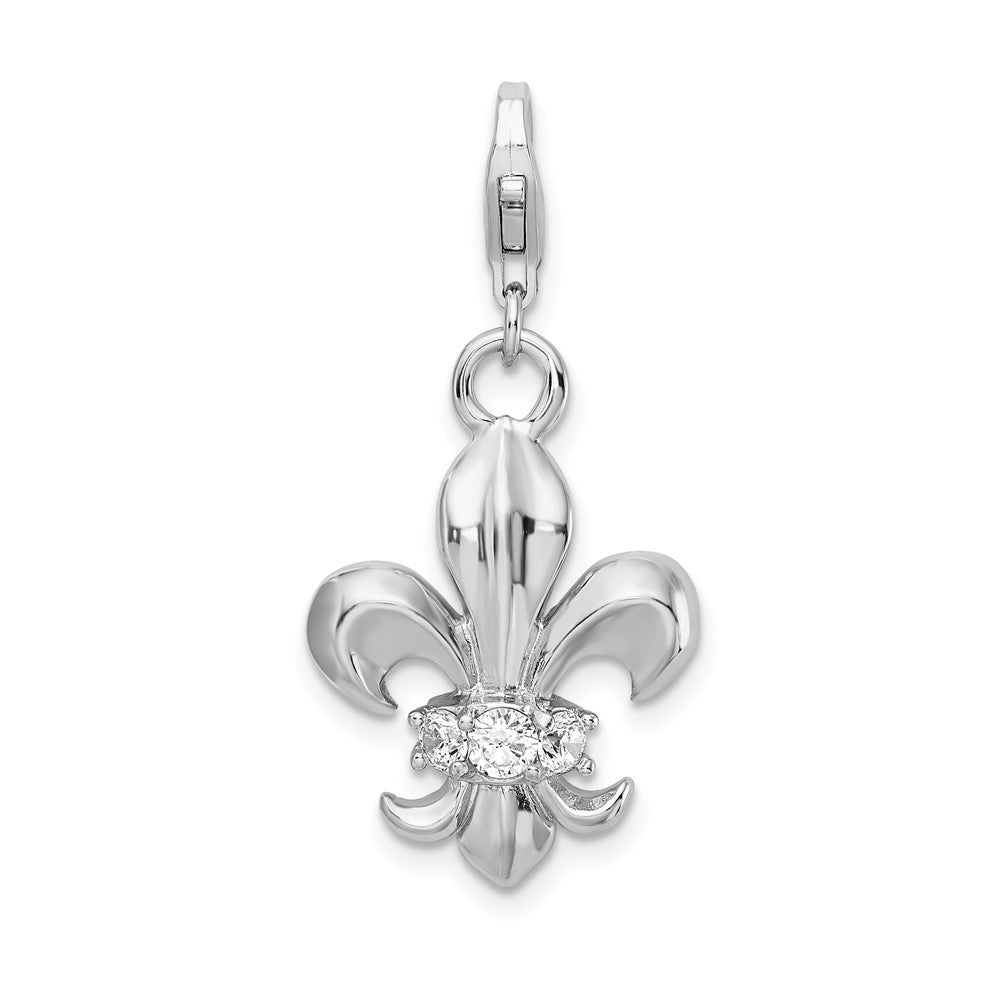 Sterlingsilber Amore La Vita Rhodiniert Poliert Zirkonia Fleur De Lis Charm mit Fantasie Karabinerverschluss