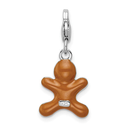 Sterlingsilber Amore La Vita Rhodiniert Poliert 3-d Emailliert Gingerbread Cookie Charm mit Fantasie Karabinerverschluss