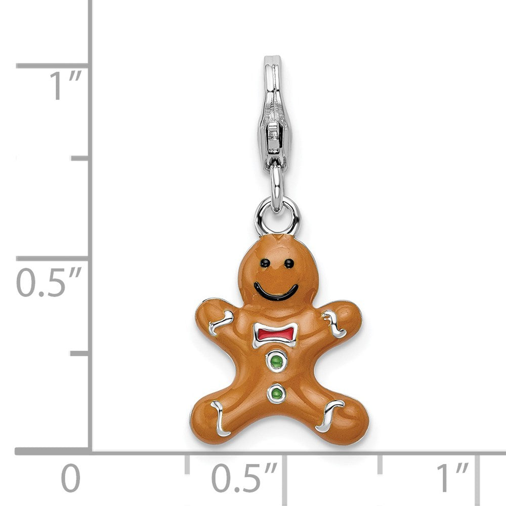 Sterlingsilber Amore La Vita Rhodiniert Poliert 3-d Emailliert Gingerbread Cookie Charm mit Fantasie Karabinerverschluss