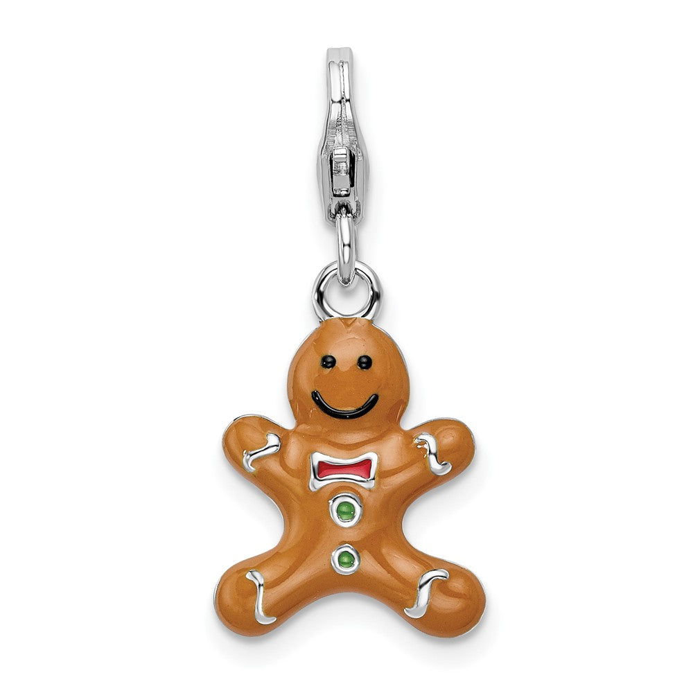 Sterlingsilber Amore La Vita Rhodiniert Poliert 3-d Emailliert Gingerbread Cookie Charm mit Fantasie Karabinerverschluss