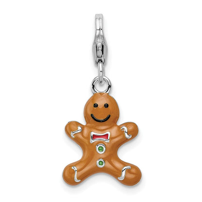 Sterlingsilber Amore La Vita Rhodiniert Poliert 3-d Emailliert Gingerbread Cookie Charm mit Fantasie Karabinerverschluss