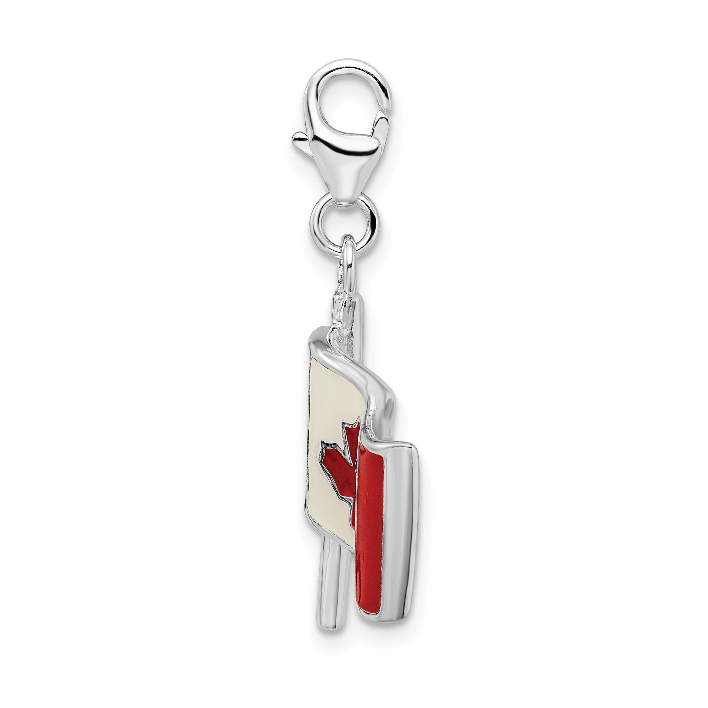 Sterlingsilber Ss Rhodiniert 3-d Emailliert Canadian Flag mit Karabinerverschluss Charm