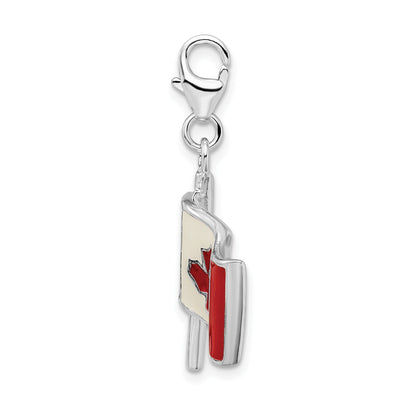 Sterlingsilber Ss Rhodiniert 3-d Emailliert Canadian Flag mit Karabinerverschluss Charm