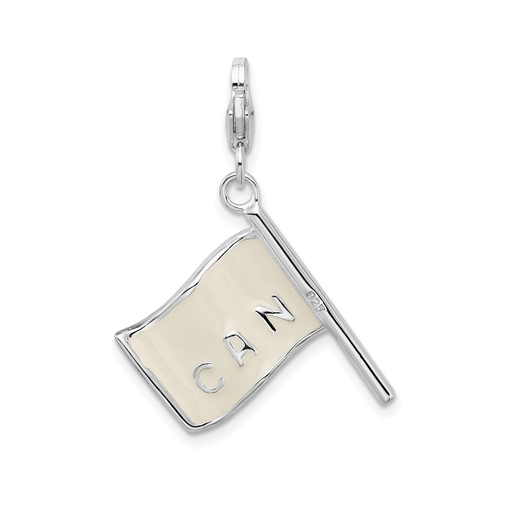 Sterlingsilber Ss Rhodiniert 3-d Emailliert Canadian Flag mit Karabinerverschluss Charm