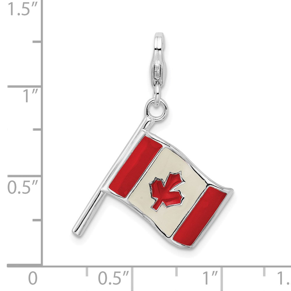 Sterlingsilber Ss Rhodiniert 3-d Emailliert Canadian Flag mit Karabinerverschluss Charm