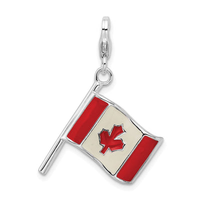 Sterlingsilber Ss Rhodiniert 3-d Emailliert Canadian Flag mit Karabinerverschluss Charm