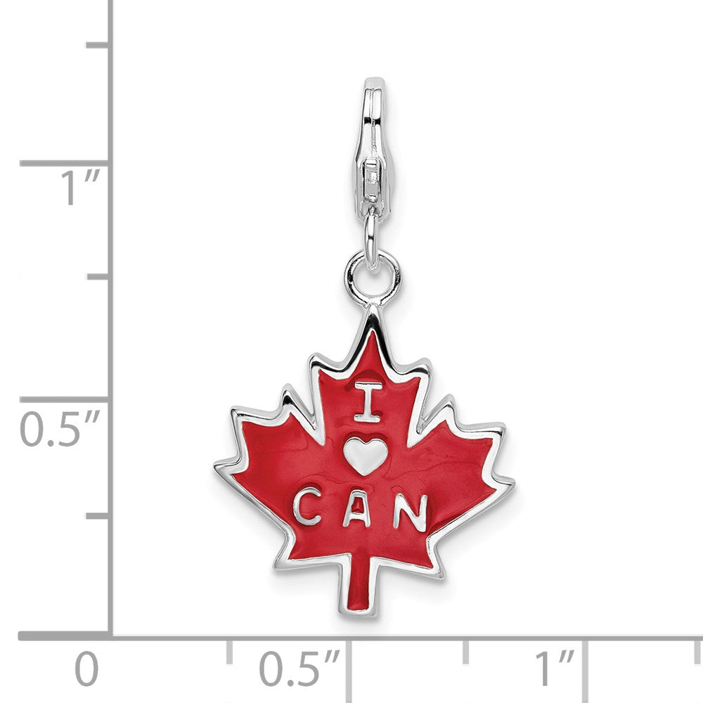 Sterlingsilber Ss Rhodiniert 3d Emailliert I Liebe Can Maple Blatt mit Karabinerverschluss Charm