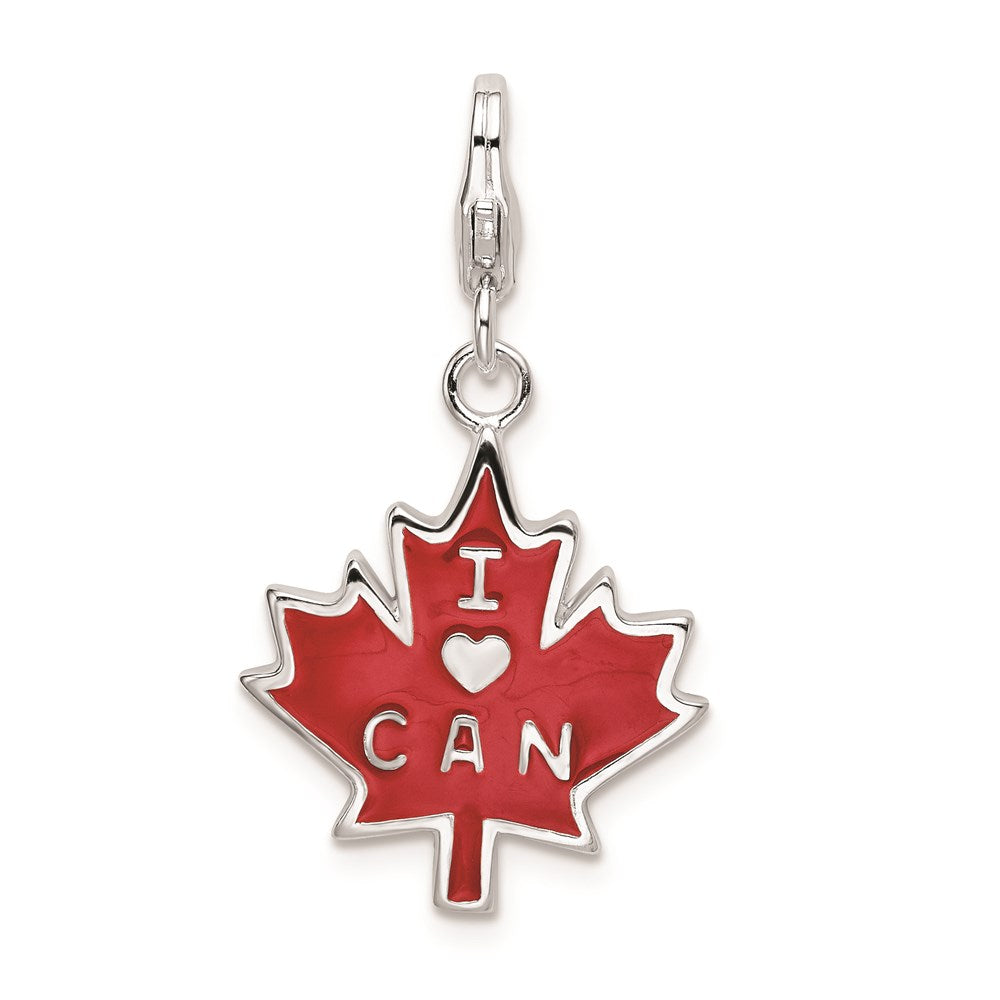 Sterlingsilber Ss Rhodiniert 3d Emailliert I Liebe Can Maple Blatt mit Karabinerverschluss Charm
