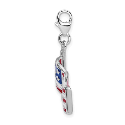 Sterlingsilber Amore La Vita Rhodiniert Poliert Wendbar Emailliert American Flag Charm mit Fantasie Karabinerverschluss