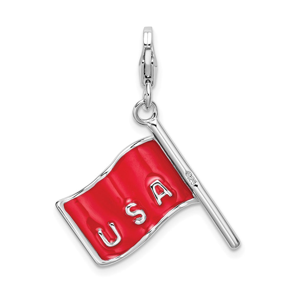 Sterlingsilber Amore La Vita Rhodiniert Poliert Wendbar Emailliert American Flag Charm mit Fantasie Karabinerverschluss