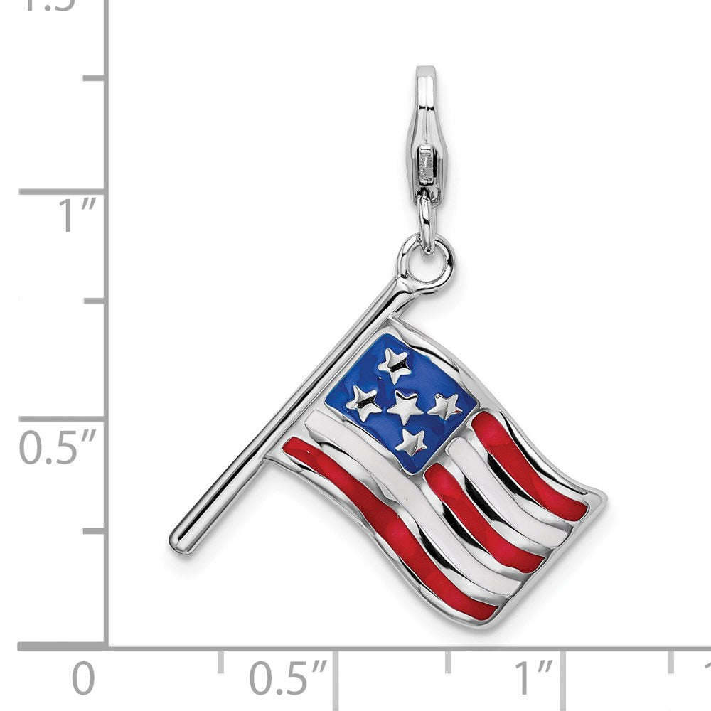 Sterlingsilber Amore La Vita Rhodiniert Poliert Wendbar Emailliert American Flag Charm mit Fantasie Karabinerverschluss