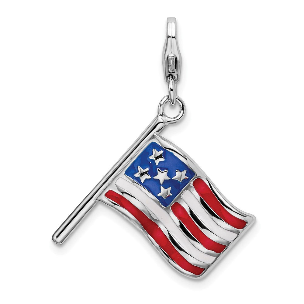 Sterlingsilber Amore La Vita Rhodiniert Poliert Wendbar Emailliert American Flag Charm mit Fantasie Karabinerverschluss