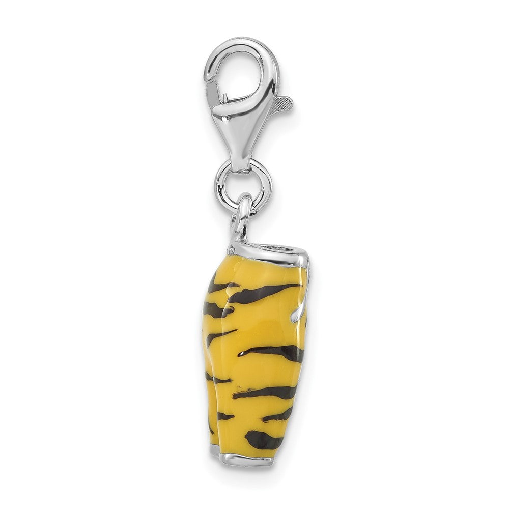 Sterlingsilber 3-d Poliert Zirkonia Gelb/black Emaille Tiger Pants Charm mit Karabinerverschluss