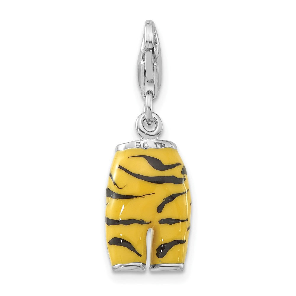 Sterlingsilber 3-d Poliert Zirkonia Gelb/black Emaille Tiger Pants Charm mit Karabinerverschluss