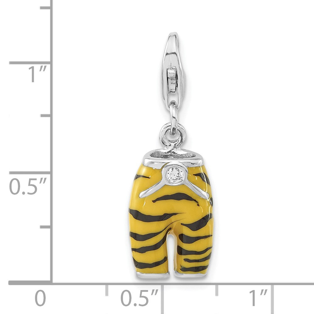 Sterlingsilber 3-d Poliert Zirkonia Gelb/black Emaille Tiger Pants Charm mit Karabinerverschluss