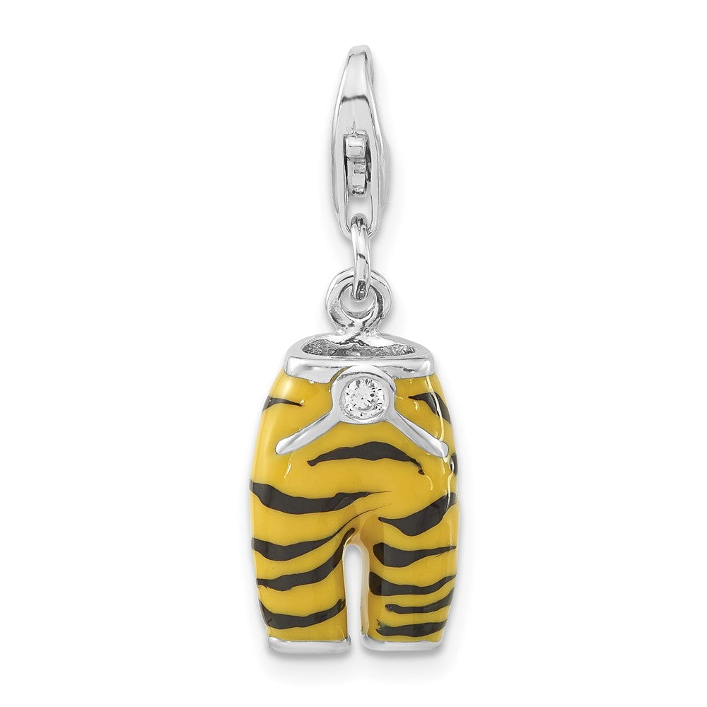 Sterlingsilber 3-d Poliert Zirkonia Gelb/black Emaille Tiger Pants Charm mit Karabinerverschluss