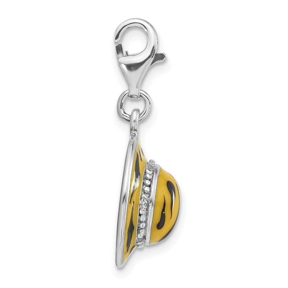 Sterlingsilber 3-d Poliert Zirkonia Gelb/black Emaille Tiger Hat Charm mit Karabinerverschluss