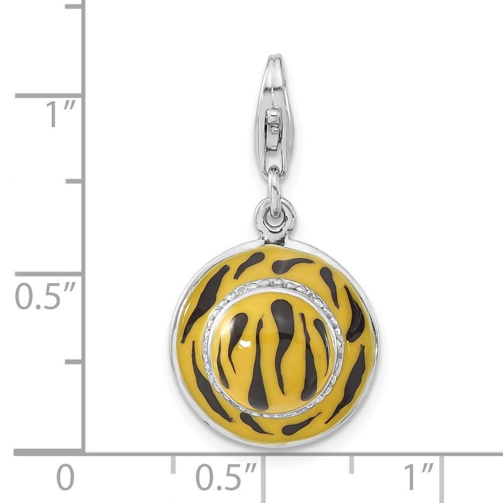 Sterlingsilber 3-d Poliert Zirkonia Gelb/black Emaille Tiger Hat Charm mit Karabinerverschluss