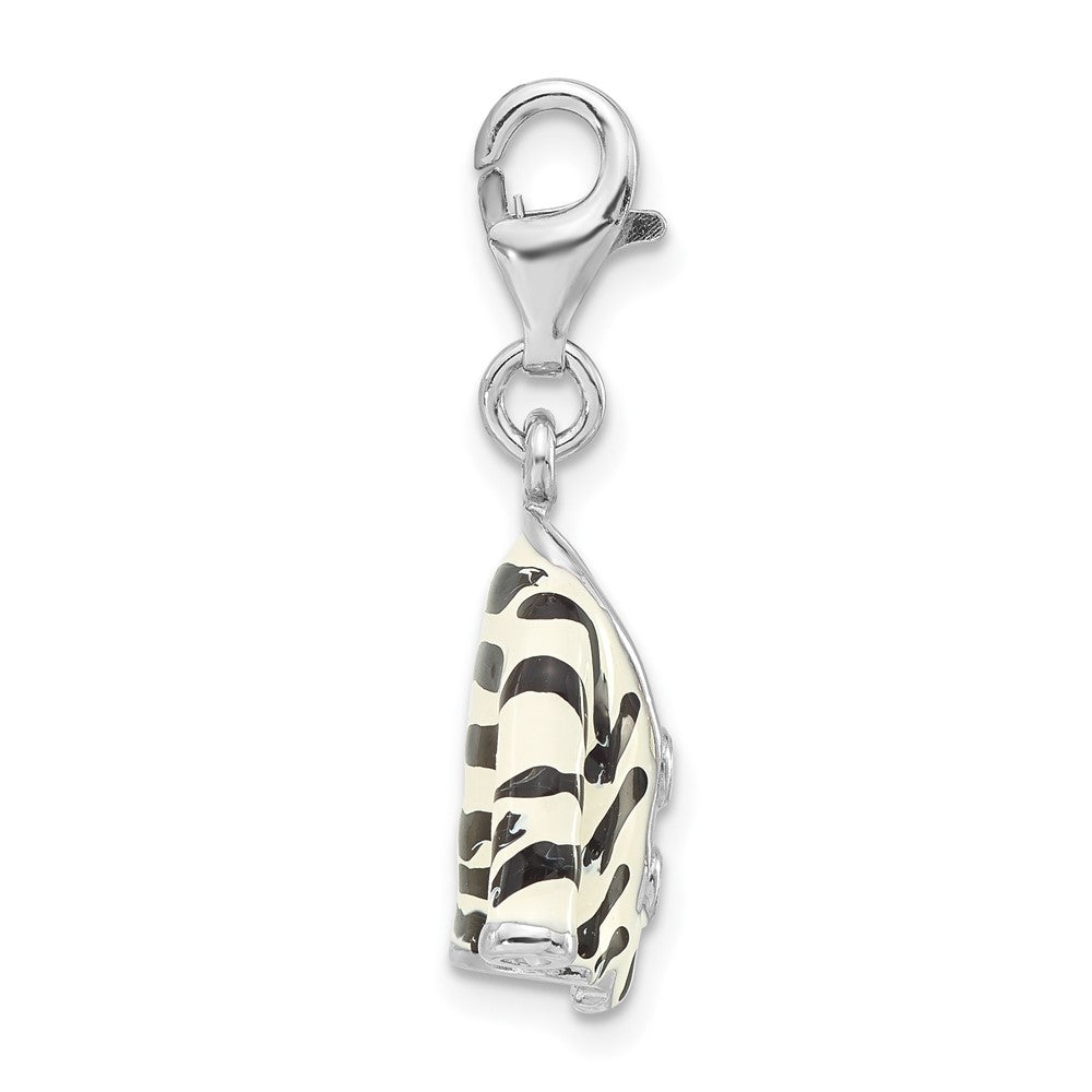 Sterlingsilber Poliert 3-d Zirkonia & Schwarz/white Emaille Zebra Jacke mit Karabinerverschluss Charm
