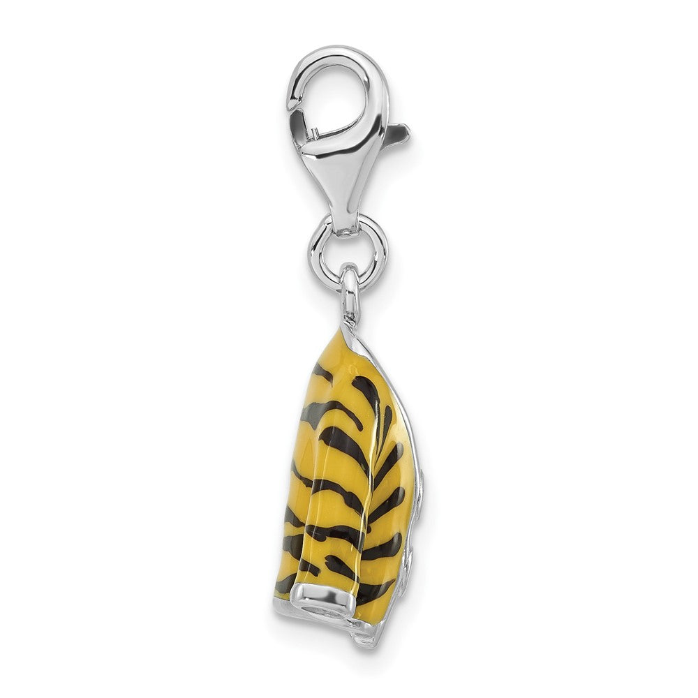 Sterlingsilber Poliert 3-d Zirkonia & Schwarz/yellow Emaille Tiger Jacke mit Karabinerverschluss Charm