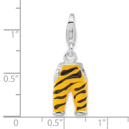 Sterlingsilber Poliert 3-d Zirkonia & Schwarz/yellow Emaille Tiger Pants mit Karabinerverschluss Charm