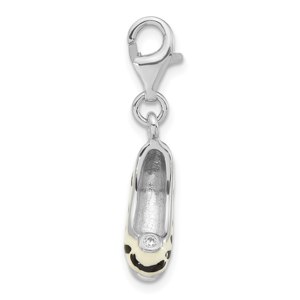 Sterlingsilber Poliert 3-d Zirkonia Emaille Zebra Hoch Heel mit Karabinerverschluss Charm