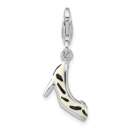 Sterlingsilber Poliert 3-d Zirkonia Emaille Zebra Hoch Heel mit Karabinerverschluss Charm