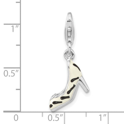 Sterlingsilber Poliert 3-d Zirkonia Emaille Zebra Hoch Heel mit Karabinerverschluss Charm
