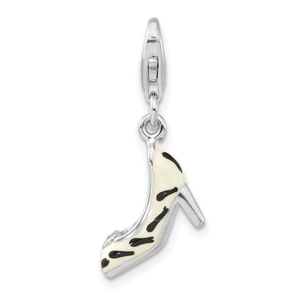 Sterlingsilber Poliert 3-d Zirkonia Emaille Zebra Hoch Heel mit Karabinerverschluss Charm