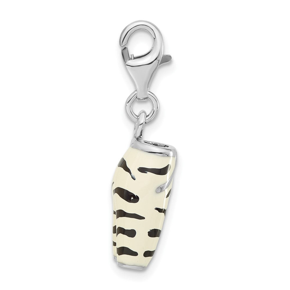 Sterlingsilber Poliert 3-d Zirkonia & Schwarz/white Emaille Zebra Pants mit Karabinerverschluss Charm
