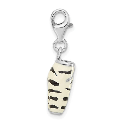 Sterlingsilber Poliert 3-d Zirkonia & Schwarz/white Emaille Zebra Pants mit Karabinerverschluss Charm