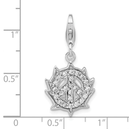 Sterlingsilber Poliert Zirkonia Frieden Zeichen mit Karabinerverschluss Charm