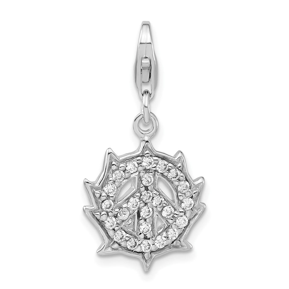 Sterlingsilber Poliert Zirkonia Frieden Zeichen mit Karabinerverschluss Charm