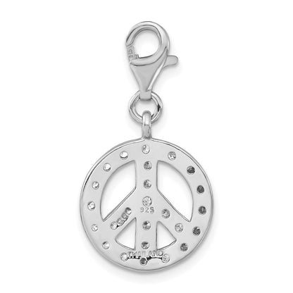 Sterlingsilber Poliert Zirkonia Frieden Zeichen mit Karabinerverschluss Charm