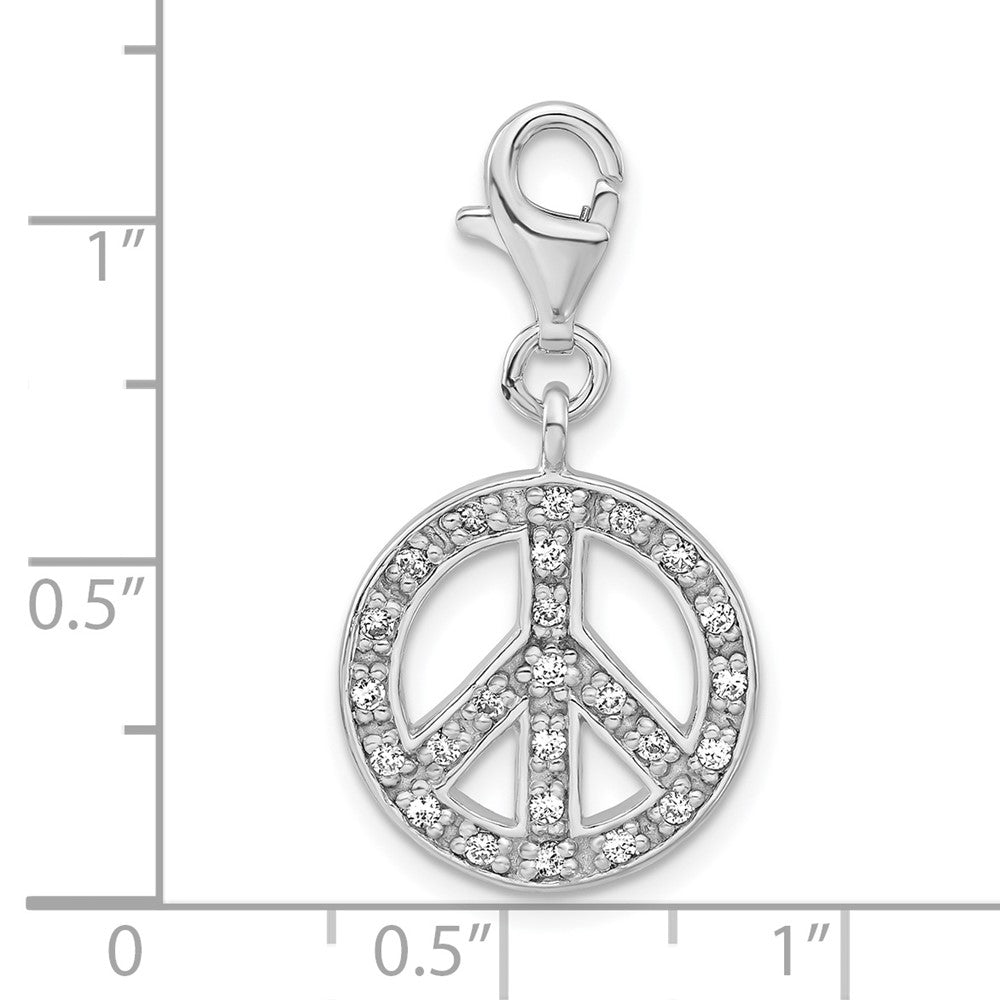 Sterlingsilber Poliert Zirkonia Frieden Zeichen mit Karabinerverschluss Charm
