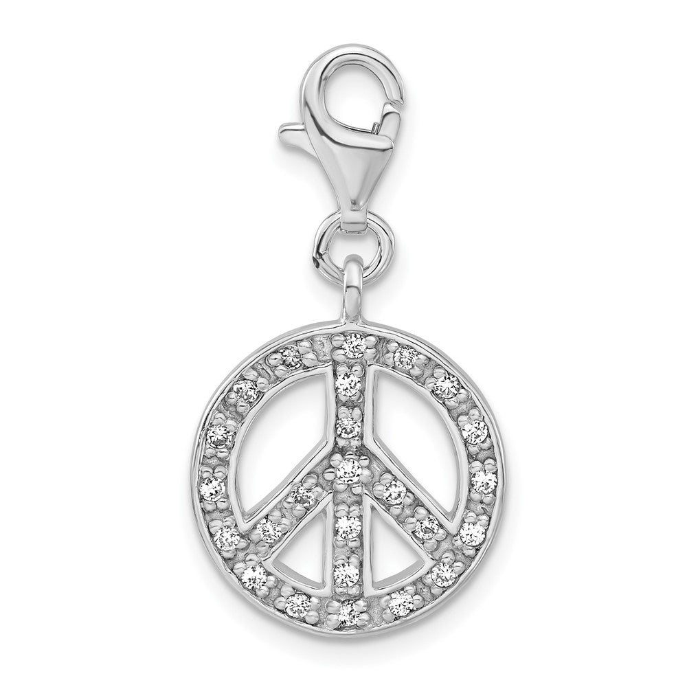 Sterlingsilber Poliert Zirkonia Frieden Zeichen mit Karabinerverschluss Charm