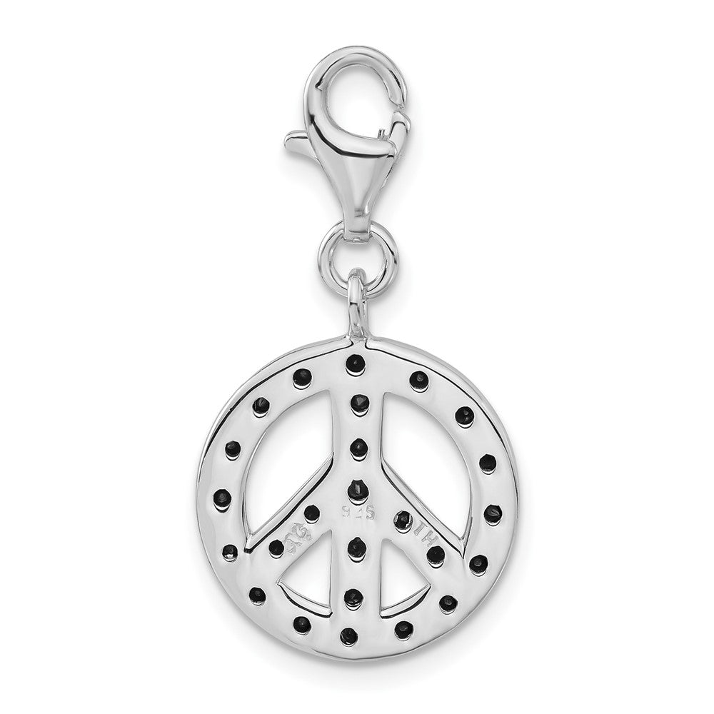 Sterlingsilber Poliert Schwarz Zirkonia Frieden Zeichen mit Karabinerverschluss Charm